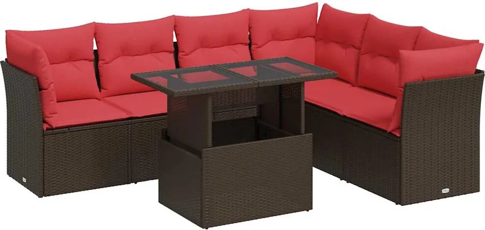 vidaXL 7 részes barna polyrattan akácfa kerti ülőgarnitúra párnákkal