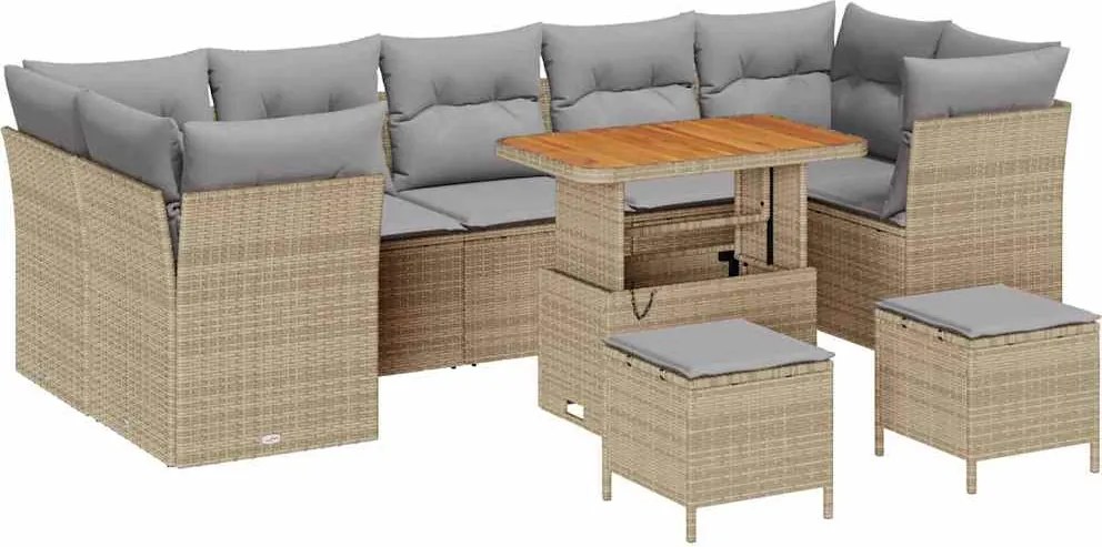 vidaXL Kerti Kanapé Szett 10 pcs Bézs polirattan