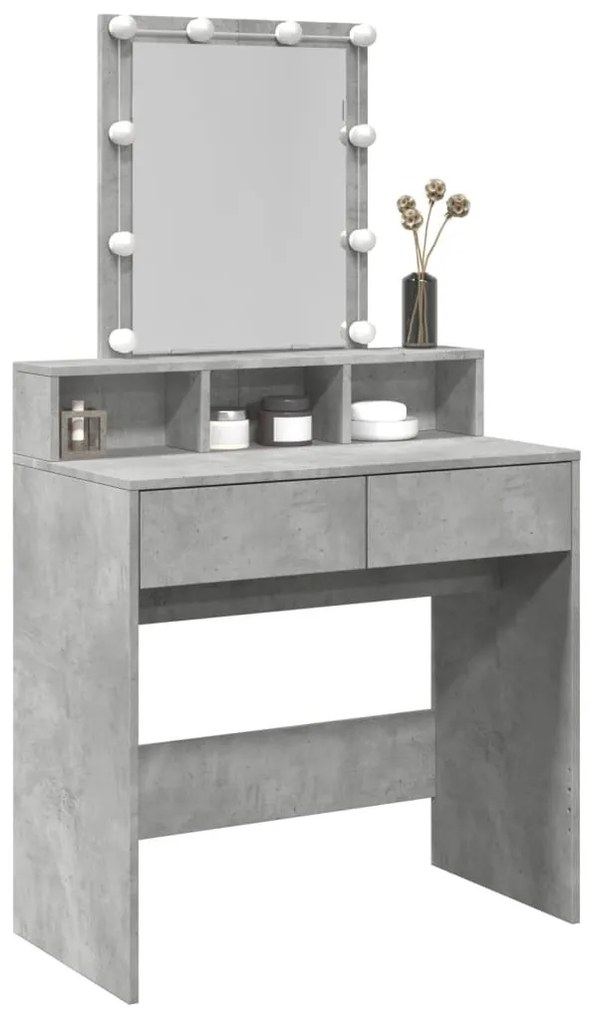 betonszürke fésülködőasztal LED-del 80 x 41 x 144,5 cm