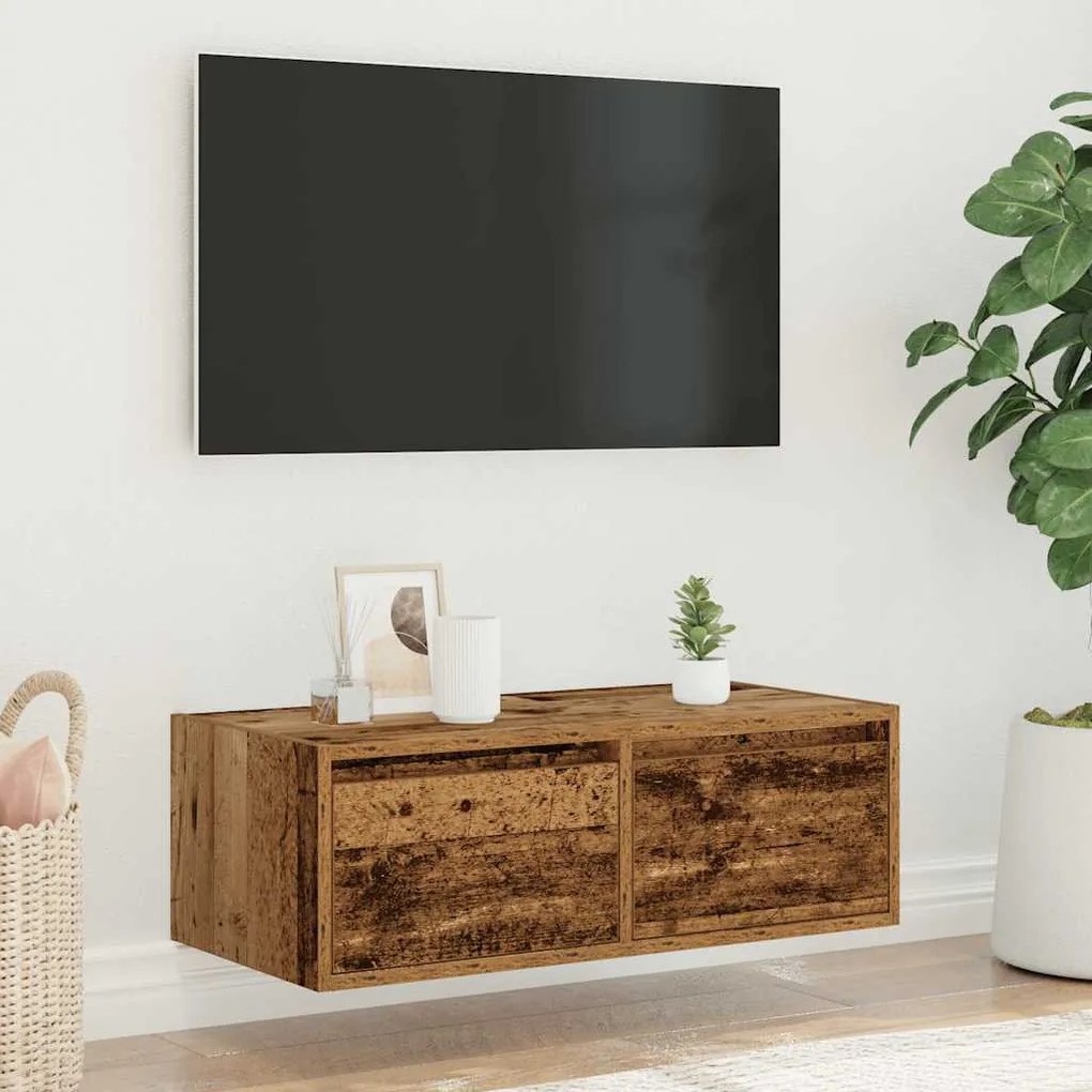TV szekrény LED világítással régi fa 75x35,5x25 cm