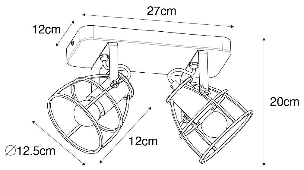 Ipari spotlámpa sötétszürke fával állítható 2-lámpás - Arthur
