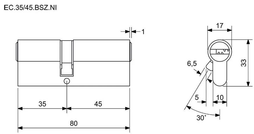 Építőbetét EC 35/45.BSZ átmenő csatlakozóval, nikkel