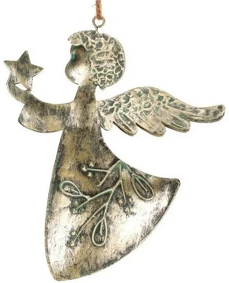 Függő karácsonyi dekoráció Angyal 2 db, fém, arany, 16 x 1 x 13 cm