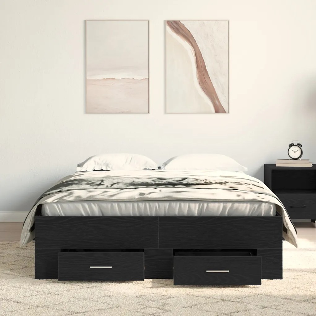 Ágykeret Fiókokkal Fekete Tölgy 120x190 cm Épített Fa