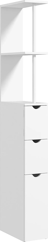 HOMCOM Fürdőszobai Oszlopszekrény, Fiókokkal, Nyitott Polcokkal, 15 x 33 x 136,5 cm, Fehér | Aosom