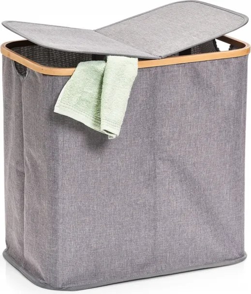 Zeller Szennyeskosár, szürke, poliészter, bambusz 53.4x33x50cm
