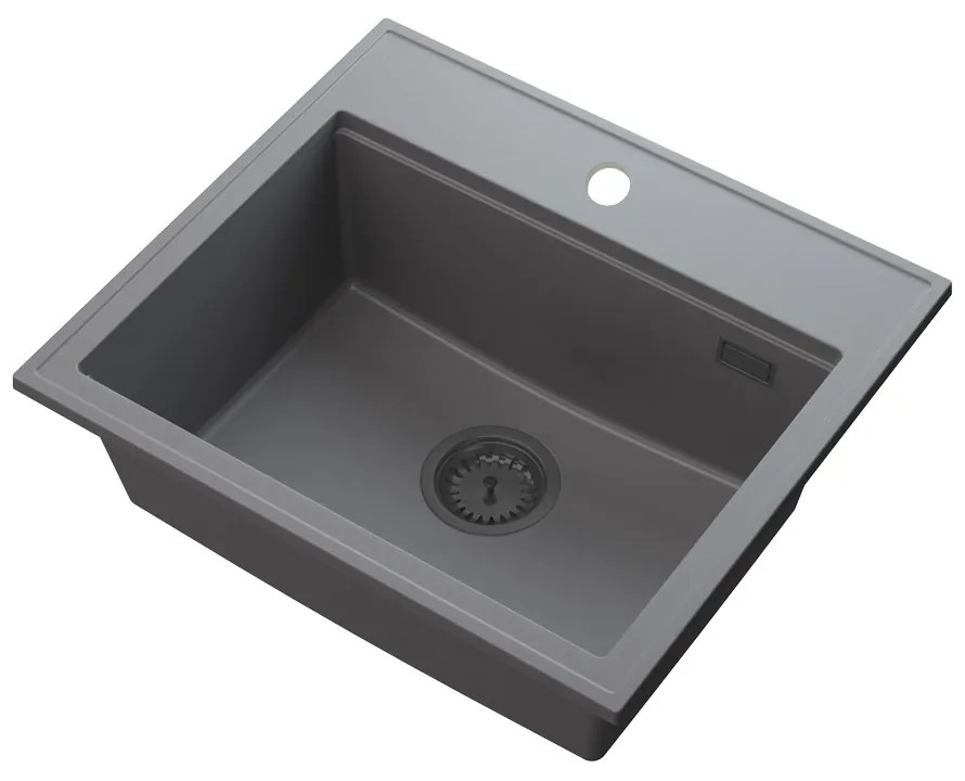 SINK Quality Mosogató minőségi Ferrum Új 5055, 1 kamrás gránit mosogató 560x500x210 mm + grafit szifon, szürke, SKQ-FER.5055.G.XB