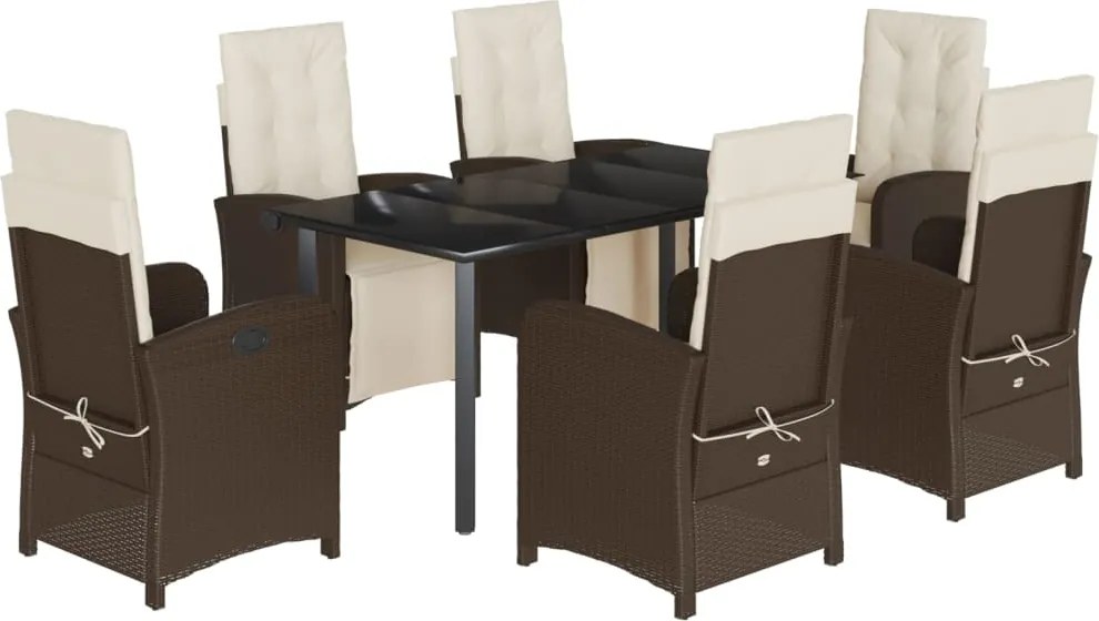 vidaXL 7 részes barna polyrattan kerti étkezőgarnitúra párnával