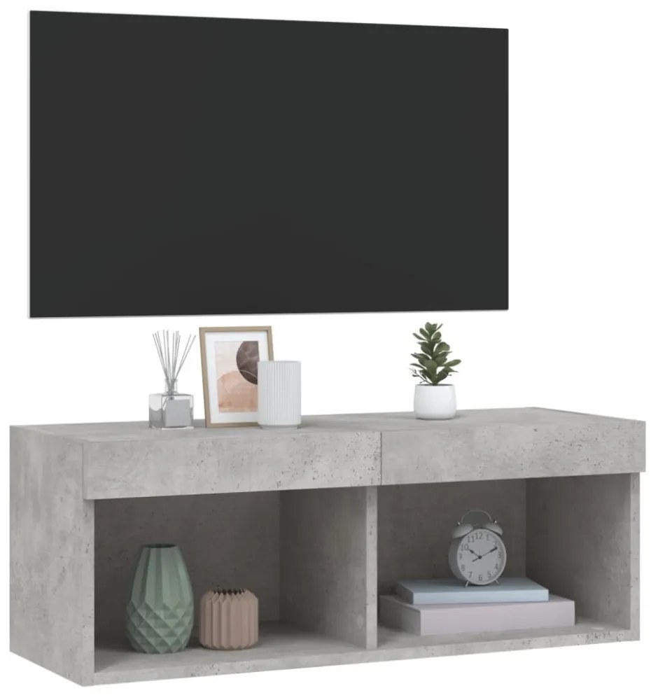betonszürke TV-szekrény LED-világítással 80 x 30 x 30 cm