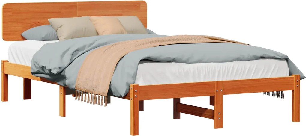 vidaXL Ágykeret fejtámlával Faggyú barna 140 x 190 cm Tömör fenyőfa