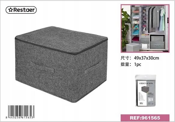 Tároló doboz cipzárral 49x37x30cm Szürke