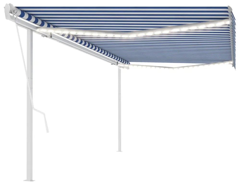 kék/fehér automata szélérzékelős és LED-es napellenző 5 x 3,5 m