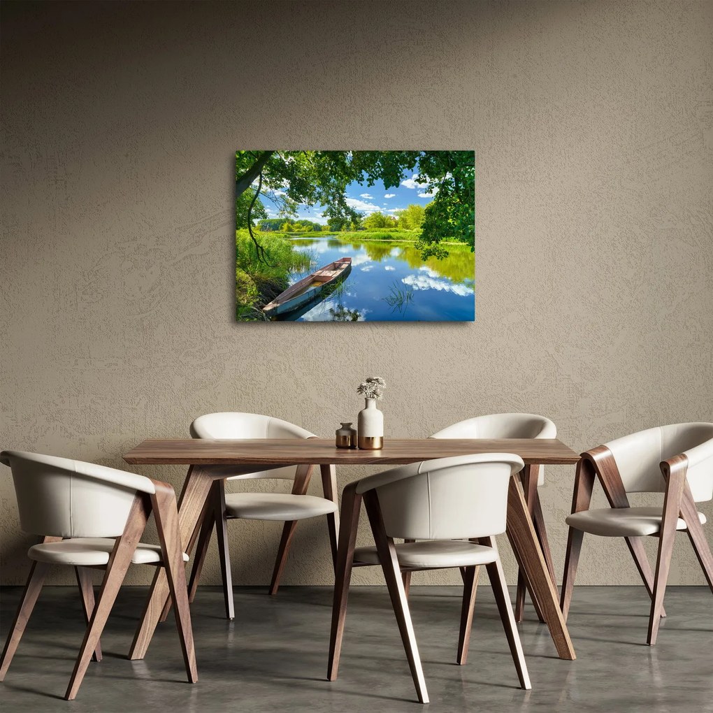 Egy nyári folyó képe hajóval (70x50 cm)