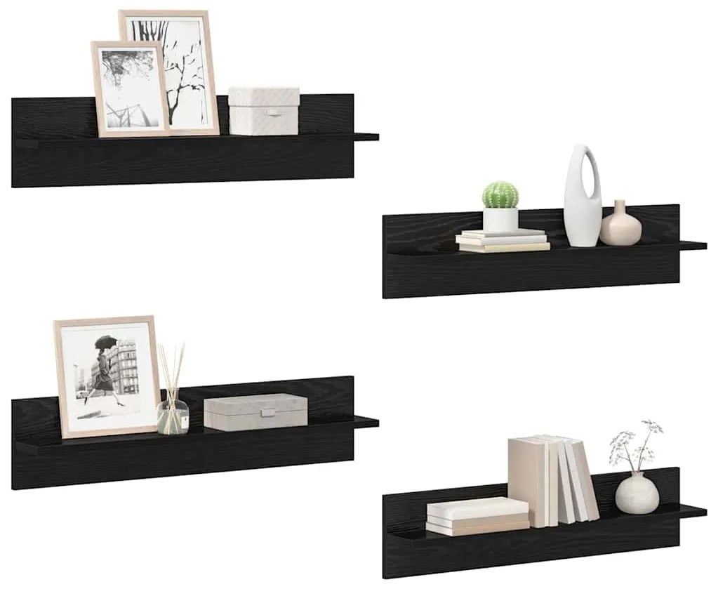 vidaXL Falpolcok 4 pcs Fekete tölgy 80 x 11,5 x 18 cm Faanyag