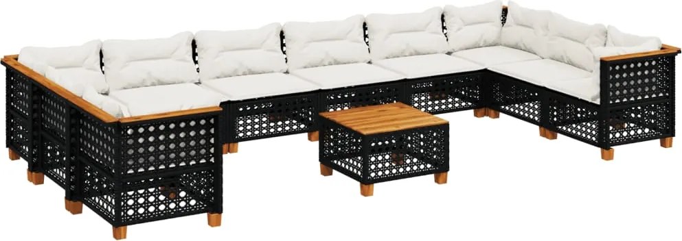 vidaXL 11 részes fekete polyrattan kerti ülőgarnitúra párnákkal