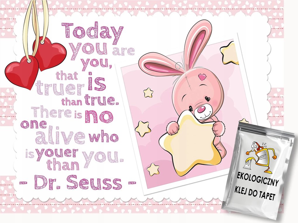 Fotótapéta Flizelina Gyerekeknek Rózsaszín Nyuszi Felirat 150x105 ragasztó