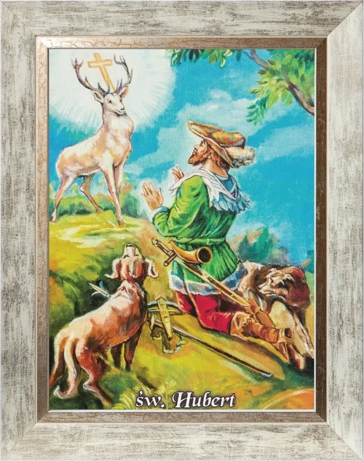 Szent Hubertus Szakrális Kép Fehér Díszkeretben 30X40