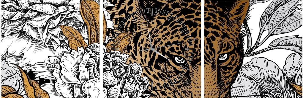 Kép - leopárd a virágok között (órával) (90x30 cm)
