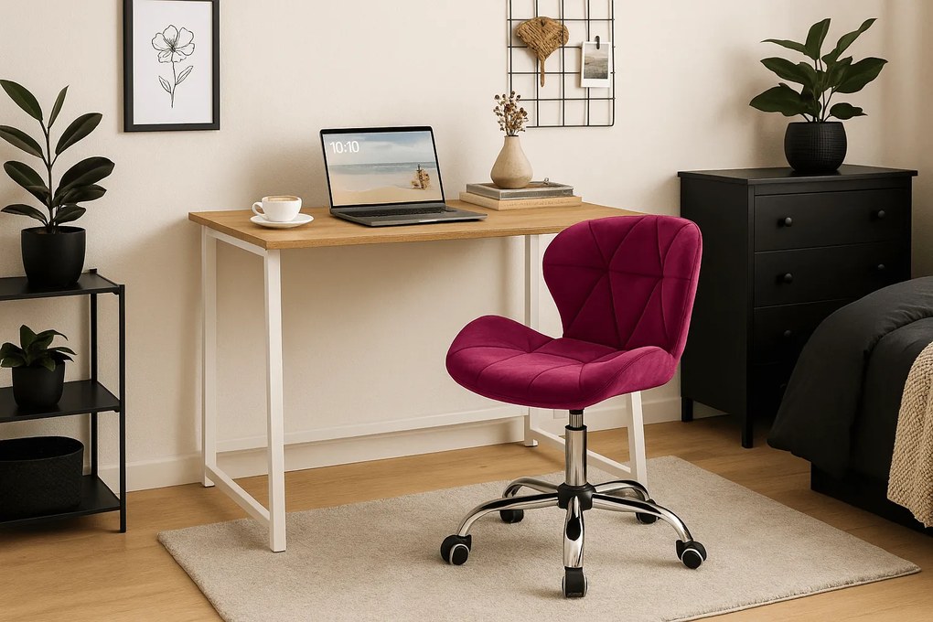 Dolgozószobai szett – összecsukható íróasztal ZARIMO 80×40 cm fehér + irodai szék AVOLA VELVET bordó