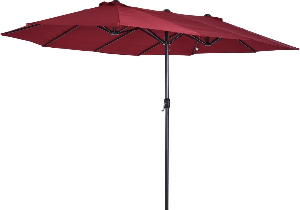 Outsunny Dupla Napernyő 455 x 265 cm, UV Védelem Napernyő Kézi Kurblival, Erkély Napernyő, Strand Napernyő, Szélálló Kézi Kurblis Napernyő, Burgundi |