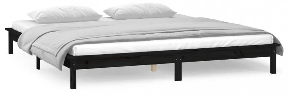 fekete tömör fa ágykeret LED-világítással 200 x 200 cm