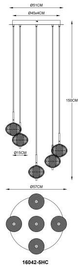 Globo 16042-5HC - LED Csillár zsinóron AIDA 5xLED/6,6W/230V 3000K/4500K/6500K