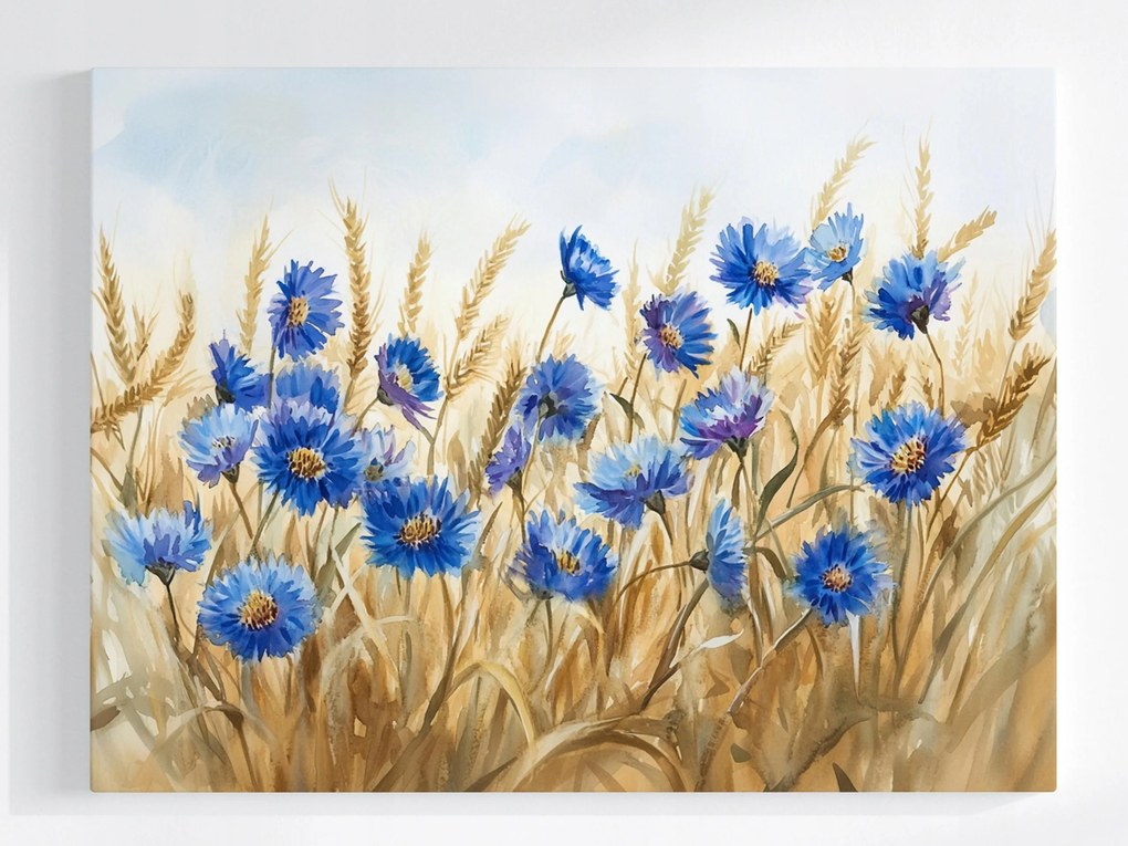 Poszter Akvarell Falu Mező Gabona Búzavirág 80x60