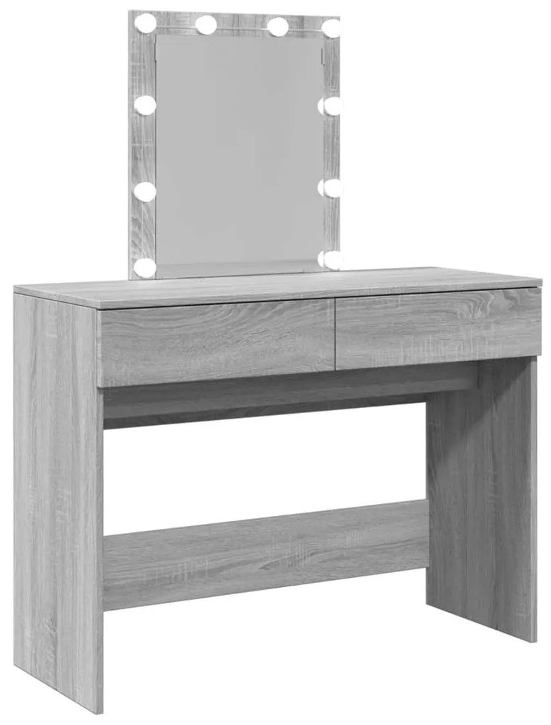 szürke sonoma színű fésülködőasztal LED-del 100 x 40 x 130 cm
