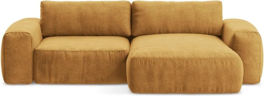 Mustársárga zsenília kinyitható sarokkanapé (jobb oldali-heverő résszel) Kuki – Makamii