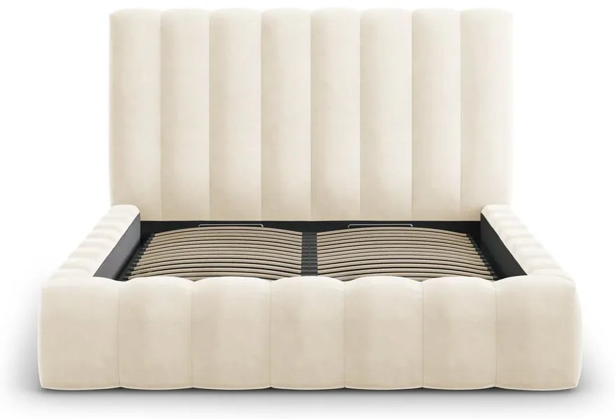 Bézs kárpitozott franciaágy tárolóhellyel, ágyráccsal 200x200 cm Kelp – Micadoni Home