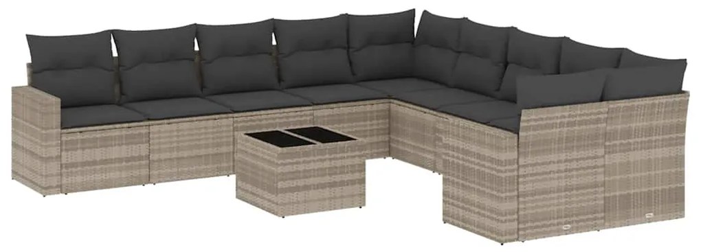 vidaXL 11 részes világosszürke polyrattan kerti ülőgarnitúra párnákkal