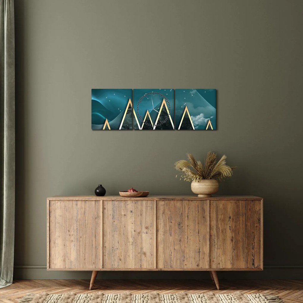Kép - telihold az arany hegyek felett (órával) (90x30 cm)