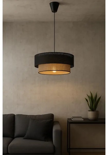 Zsinóros függőlámpa BORHO 1xE27/60W/230V fekete/juta