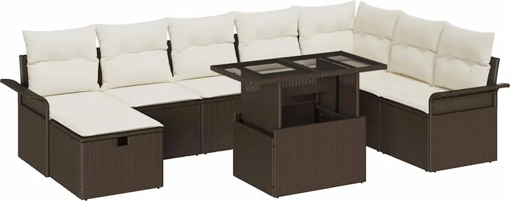 vidaXL Kerti Kanapé Szett párnával tárolóval 9 pcs Barna Poli rattan