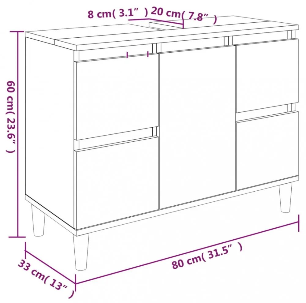 füstös tölgy színű szerelt fa mosdószekrény 80 x 33 x 60 cm