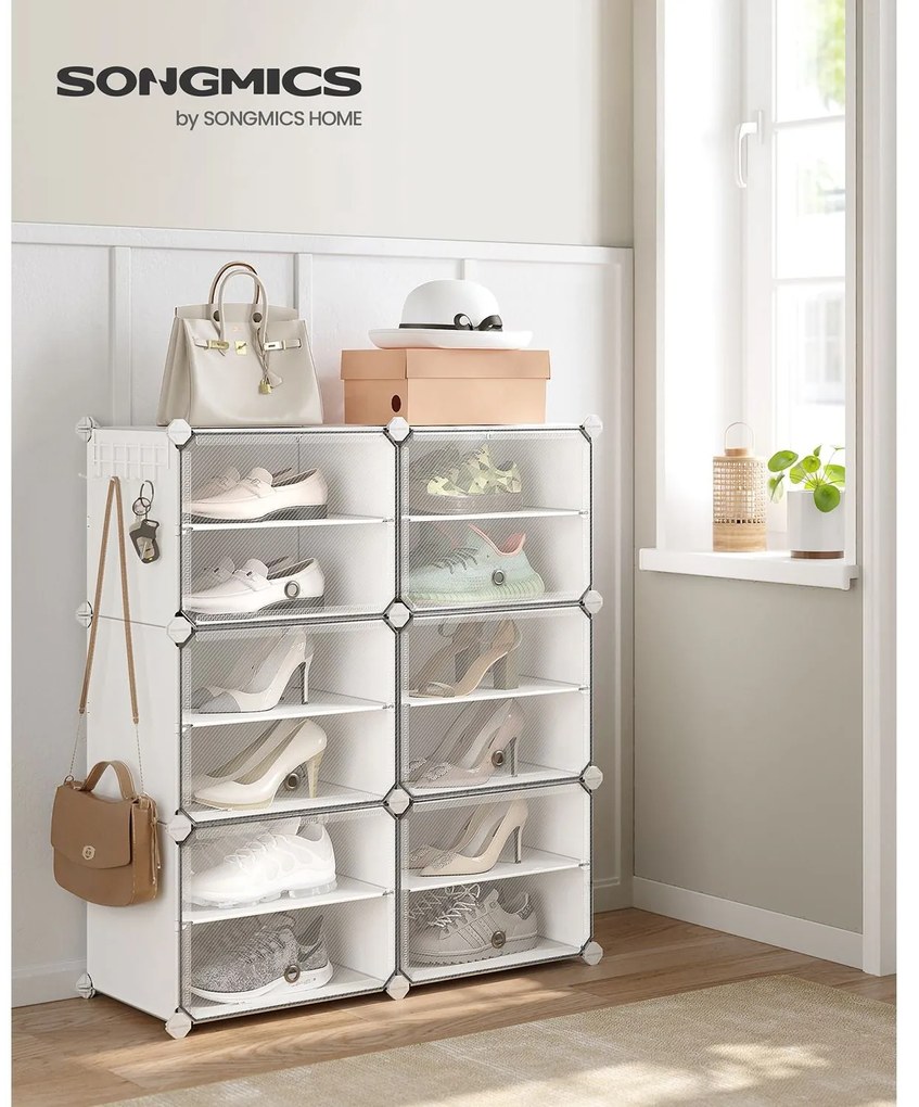 Moduláris összekapcsolható cipőtároló szekrény fehér színben