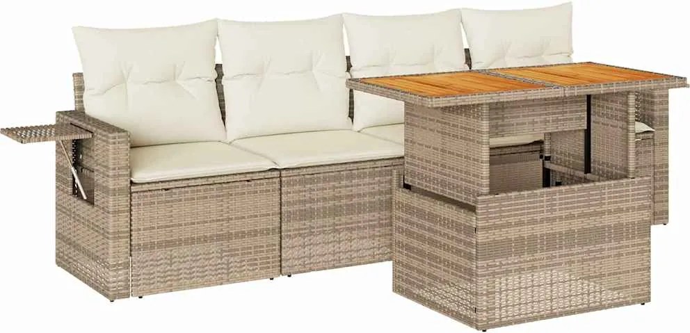 vidaXL 5 részes bézs polyrattan kerti ülőgarnitúra párnákkal