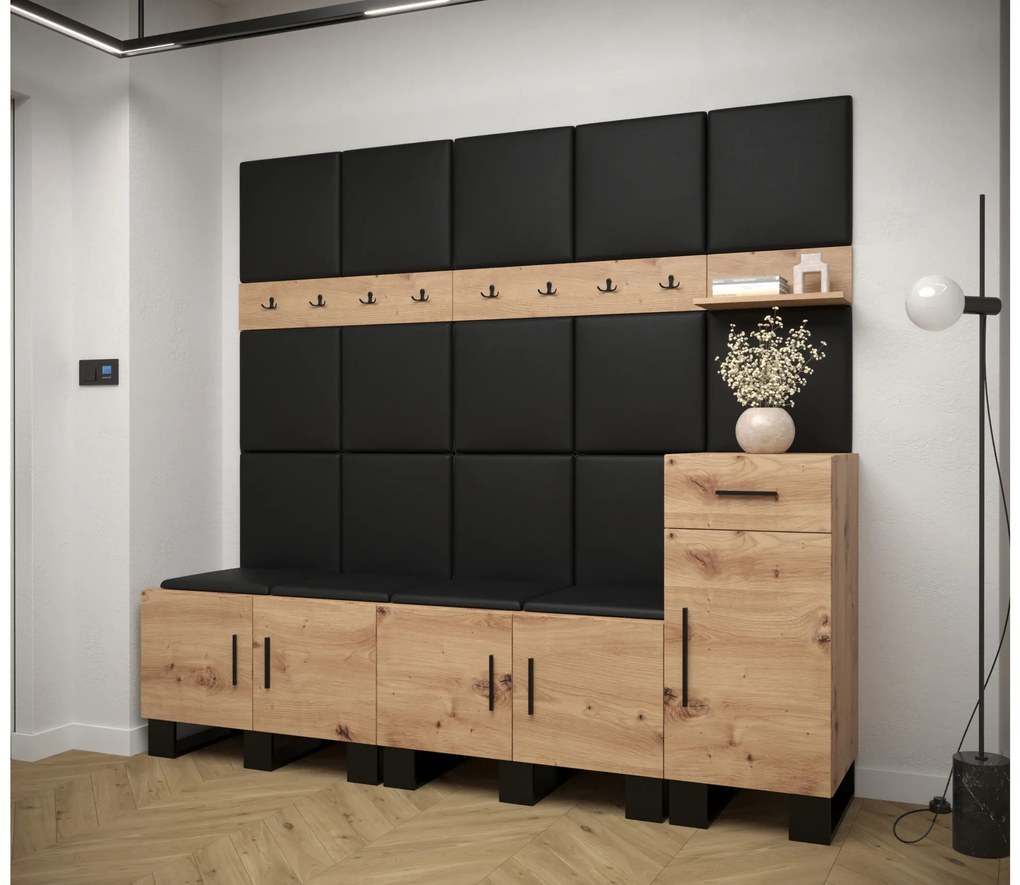 Előszobabútor Amanda 8 (artisan tölgy + fekete öko-bőr). 1085928