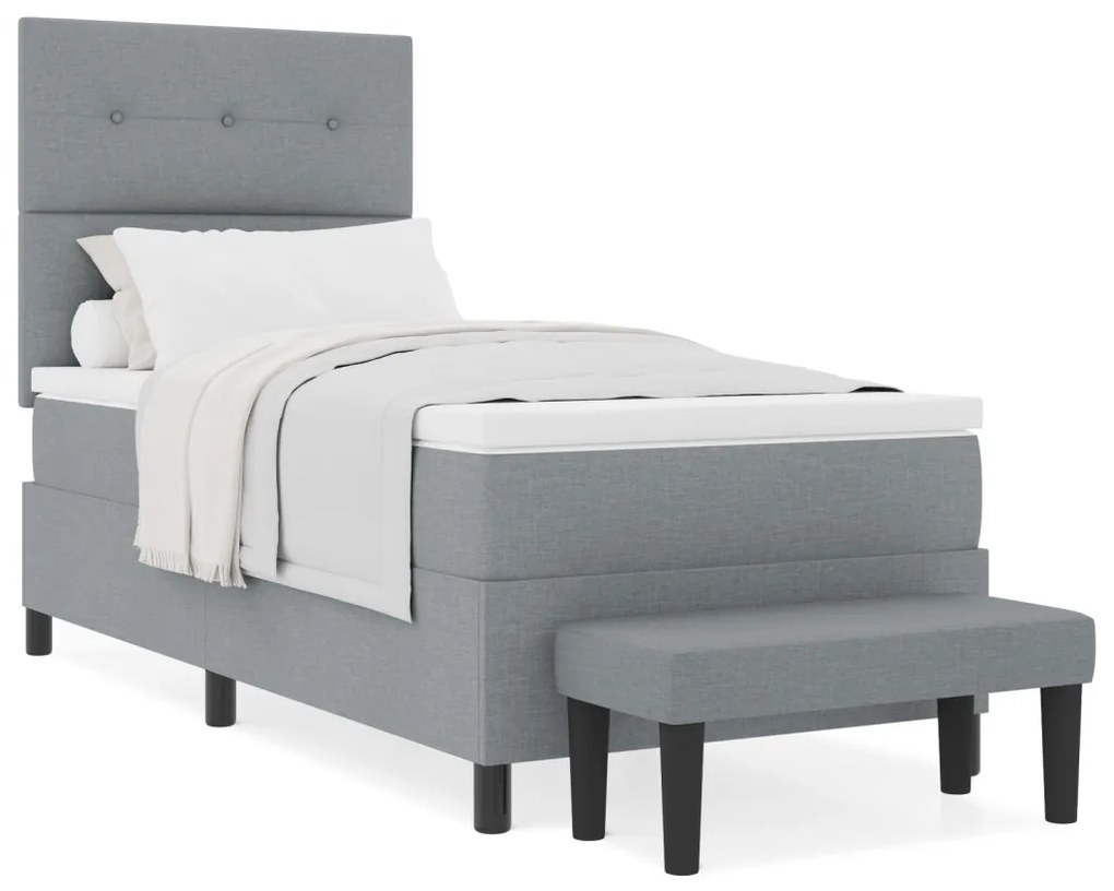 Box Spring Ágy Mattal és Padja Világosszürke 100x200 cm Szövet