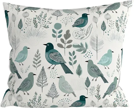 Pamut párnahuzat LEAFBIRD POLY 45x45 cm, fehér-zöld