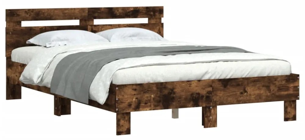 füstös tölgy színű szerelt fa ágykeret fejtámlával 120x200 cm