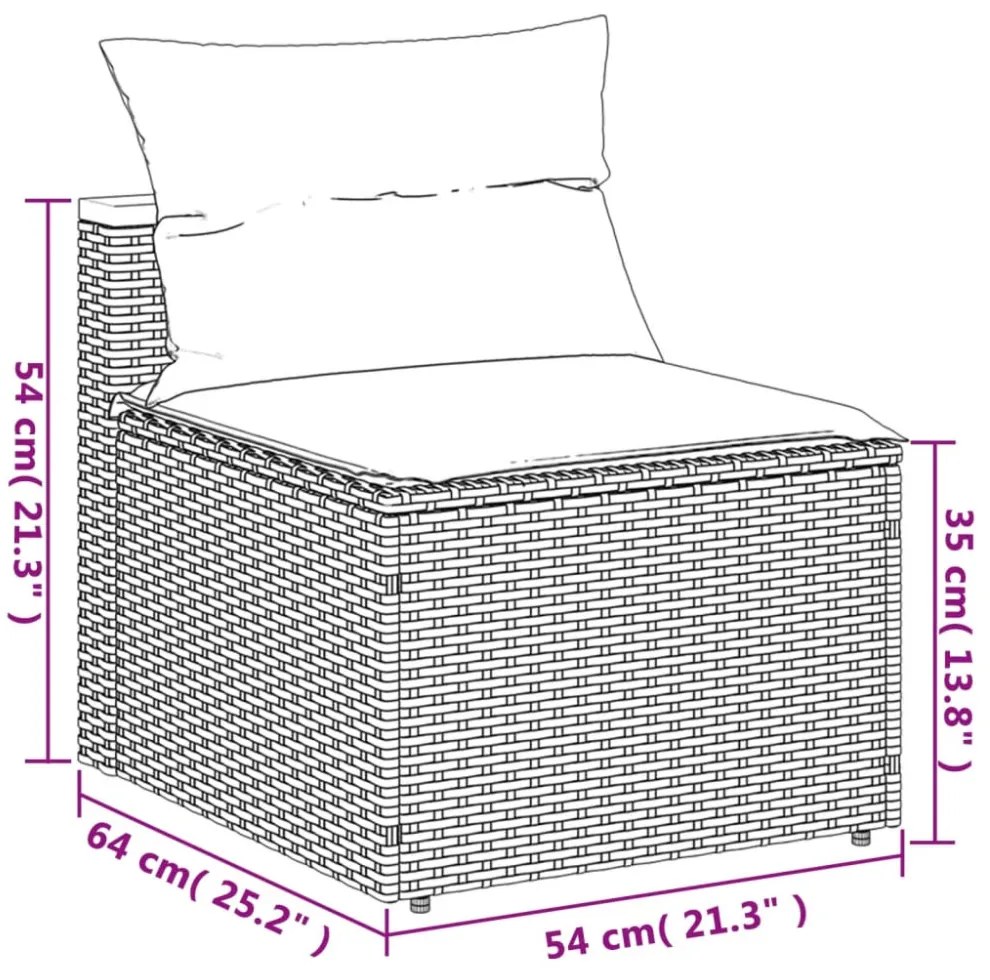 2 db szürke polyrattan karfa nélküli kerti kanapé párnákkal