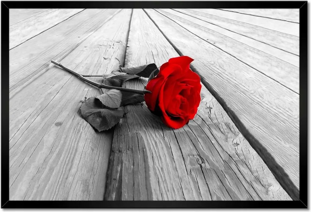 Poszterek keretben 60x40 Vörös rózsa a deszkákon