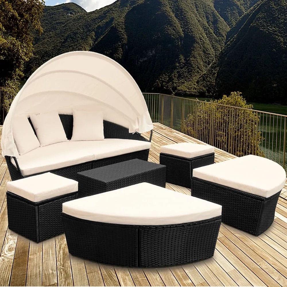 Casaria® Rattan kerti ágy LAZY BIG - fekete 230 cm