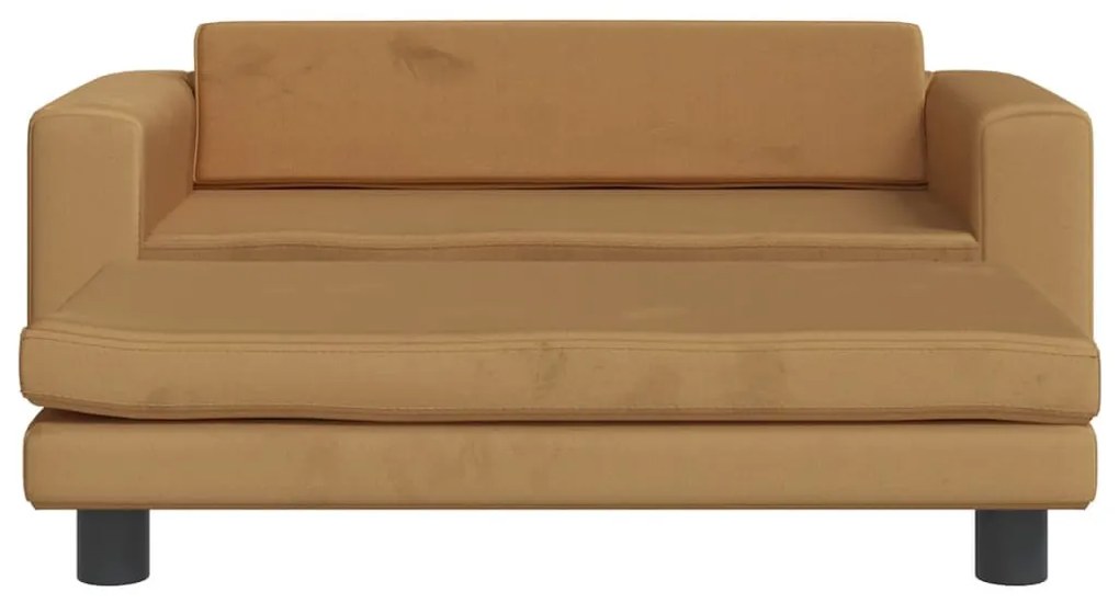 barna gyerek bársonykanapé lábzsámollyal 100x50x30 cm