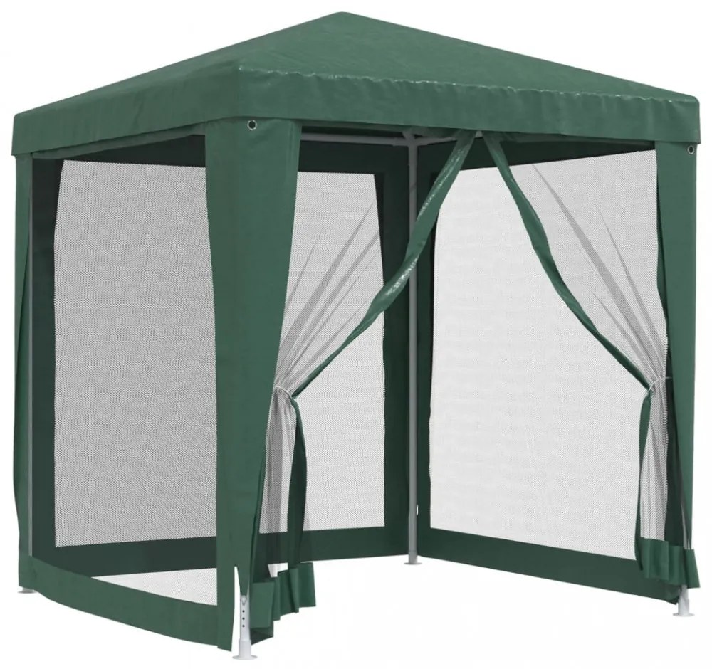zöld HDPE rendezvénysátor 4 hálós oldalfallal 2 x 2 m