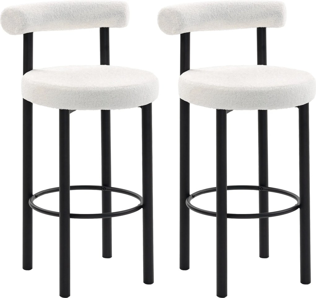 HOMCOM 2 darab bouclé bárszék, ívelt háttámla, lábtartó és fém lábak, 50 x 52,6 x 98 cm, krémszín | Aosom