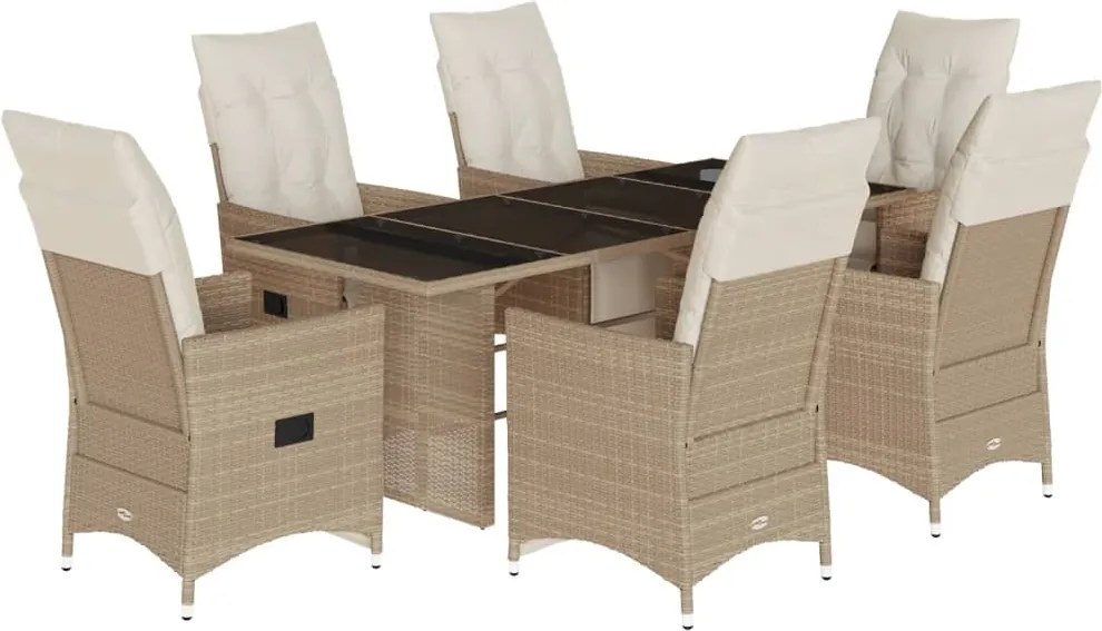 vidaXL 7 részes bézs polyrattan kerti bisztrógarnitúra párnákkal