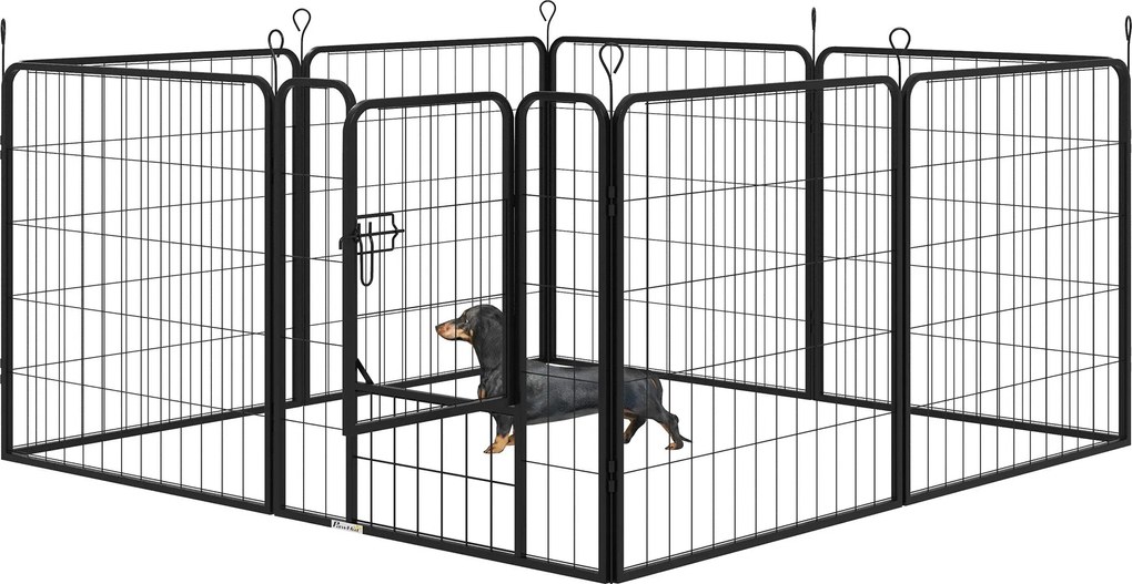 PawHut Kiskutya Játszókerítés Játékudvar Kisállatkerítés Kiskutya Futó, személyre szabható forma ajtóval Fém 80 x 80 cm Fekete | Aosom