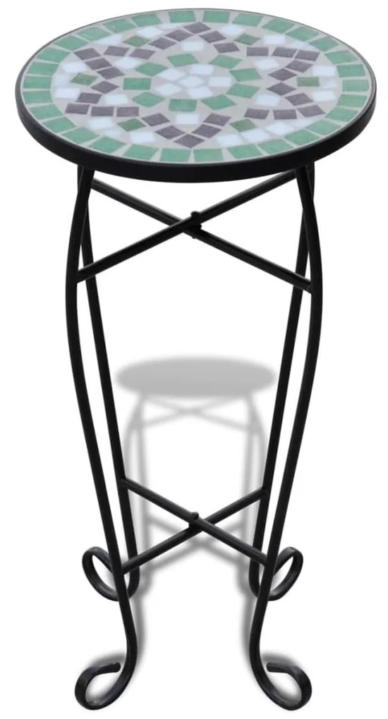 Zöld-fehér mozaik kisasztal növénytartó asztal